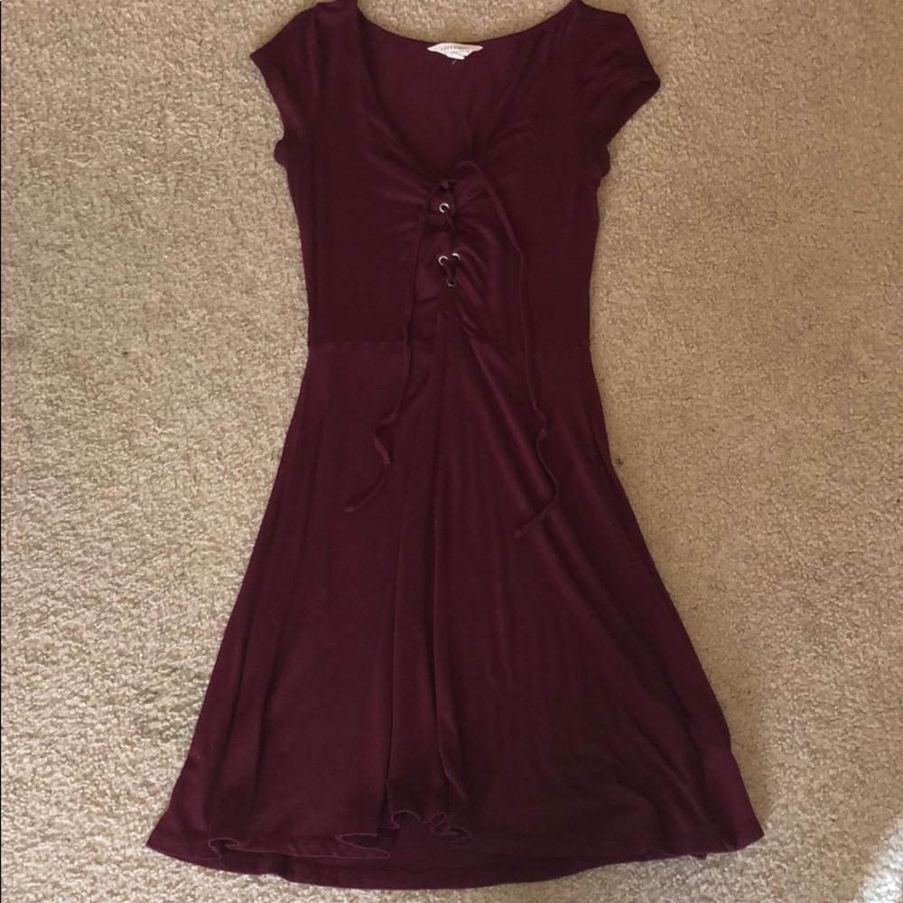 Maroon lace up top skater dress